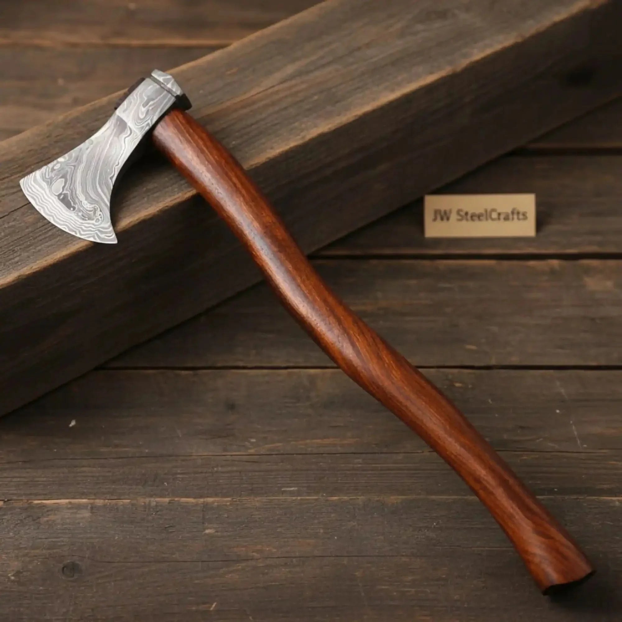Damascus Skeggox Viking Bearded Axe with Rose Wood Handle