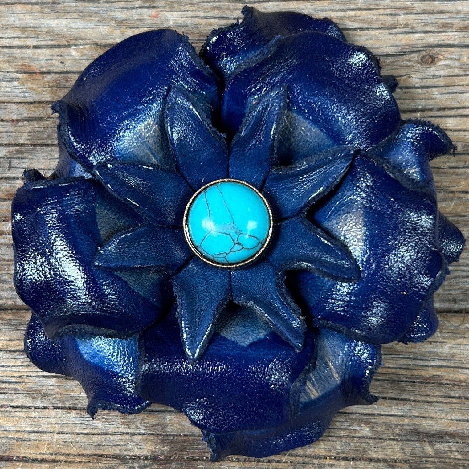 Hand Painted Leather Flowers - Gardenias - Round Turquoise Cabochons — view 7