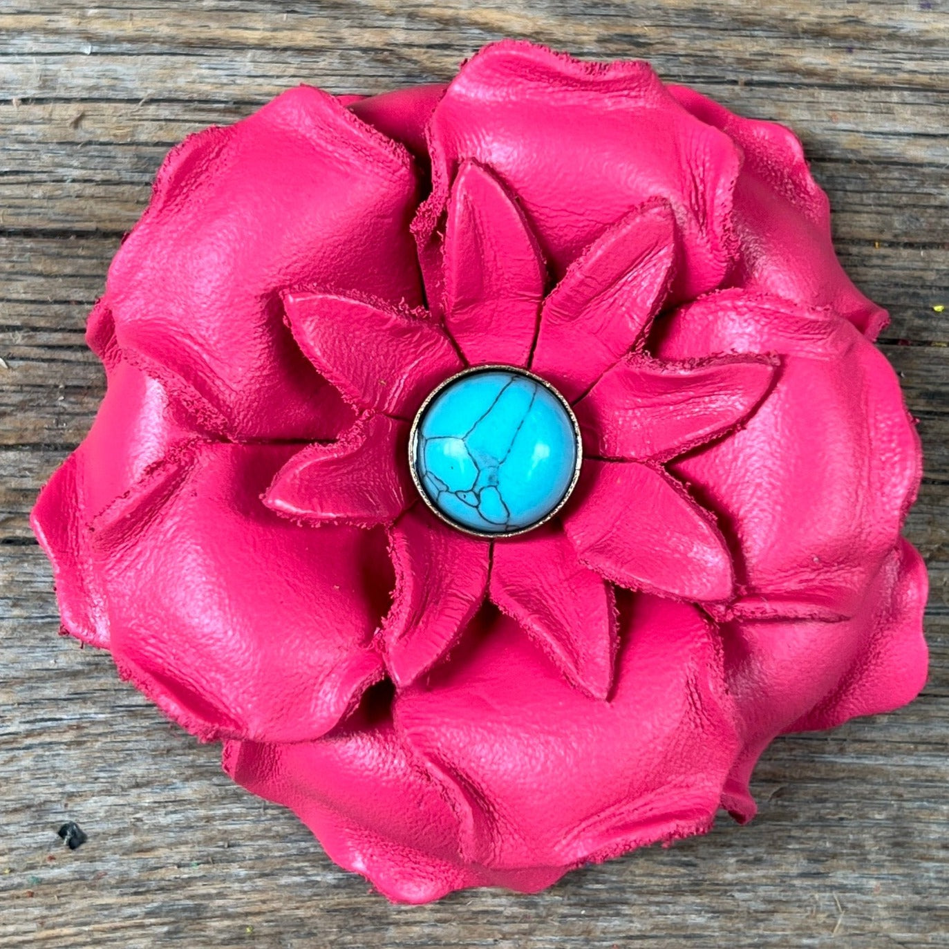Hand Painted Leather Flowers - Gardenias - Round Turquoise Cabochons — view 5