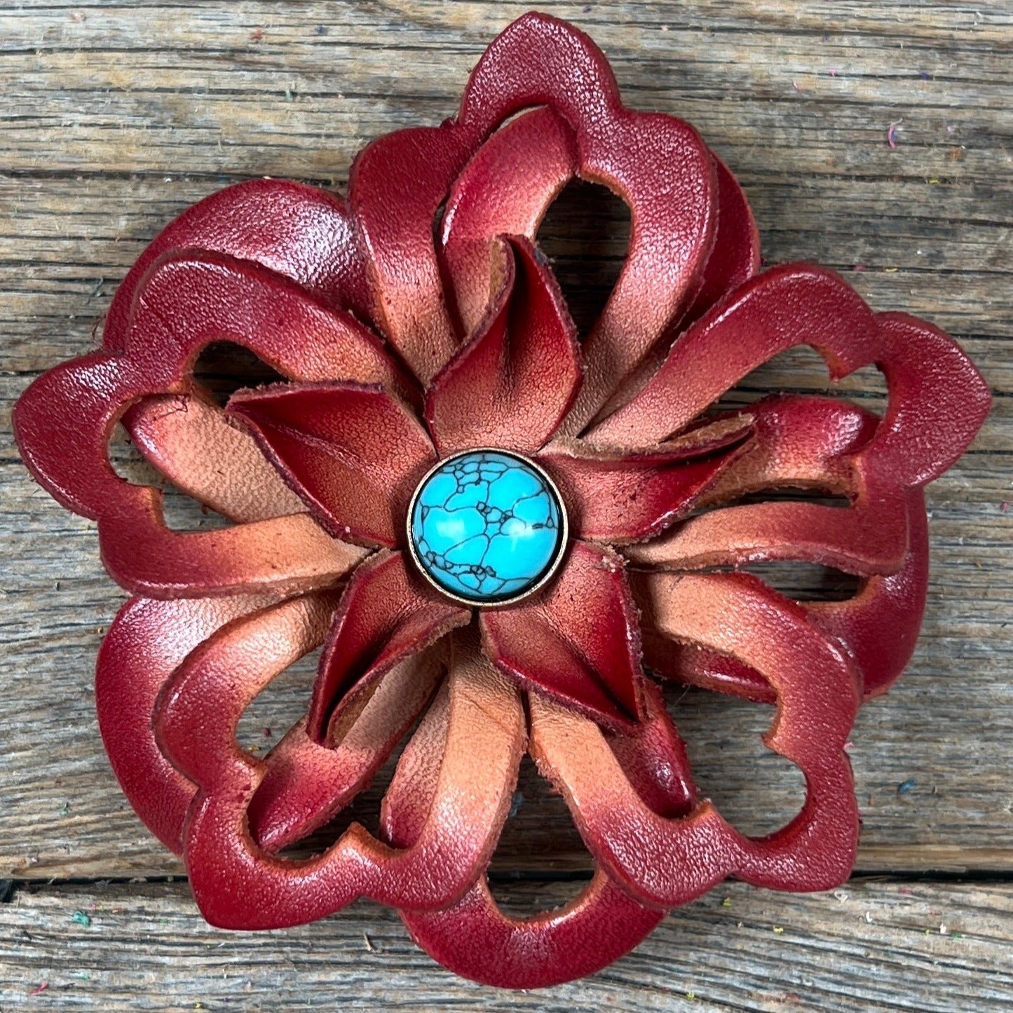 Hand Painted Leather Flowers - Lotus - Round Turquoise Cabochons — view 5
