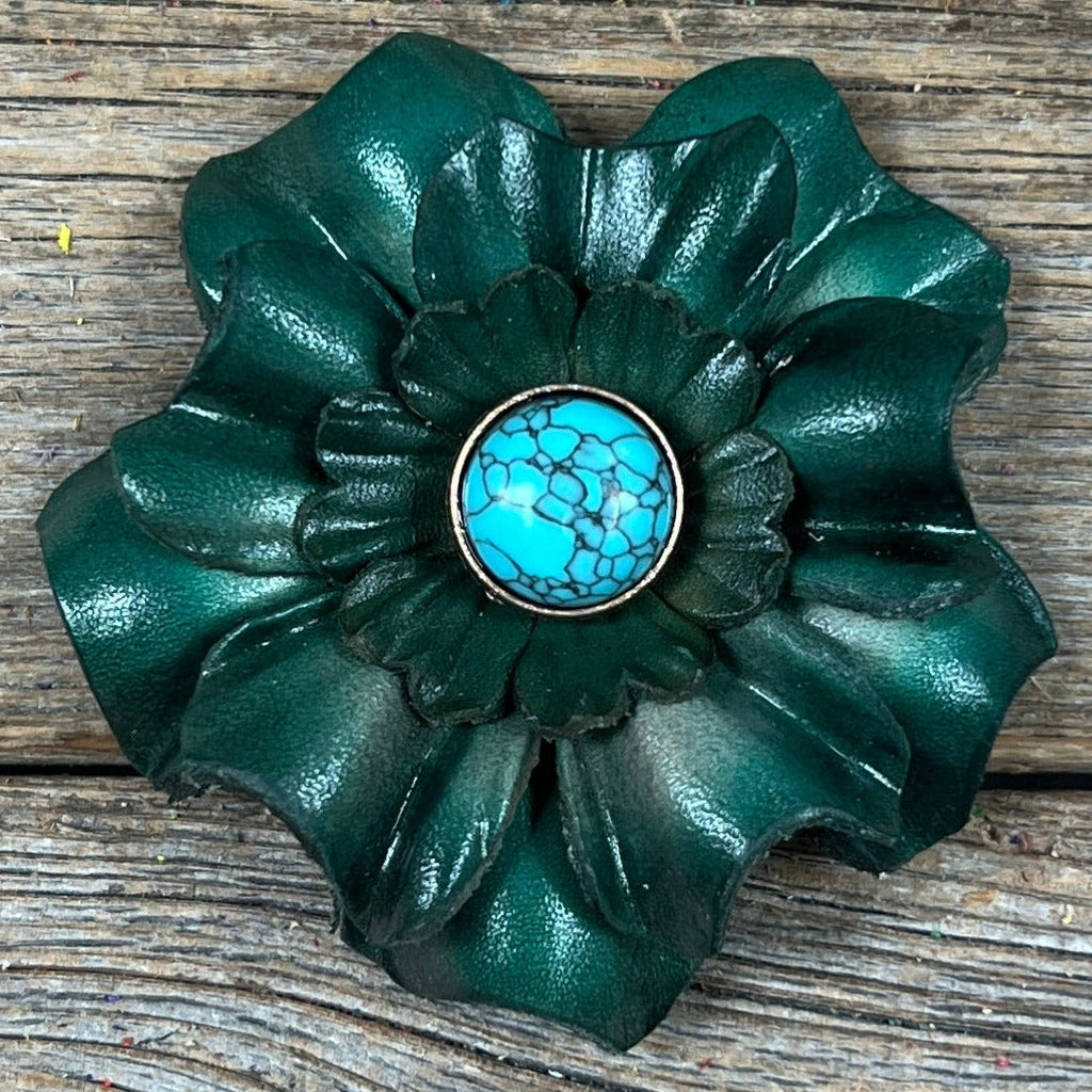 Hand Painted Leather Flowers - Carnations - Round Turquoise Cabochons — view 9