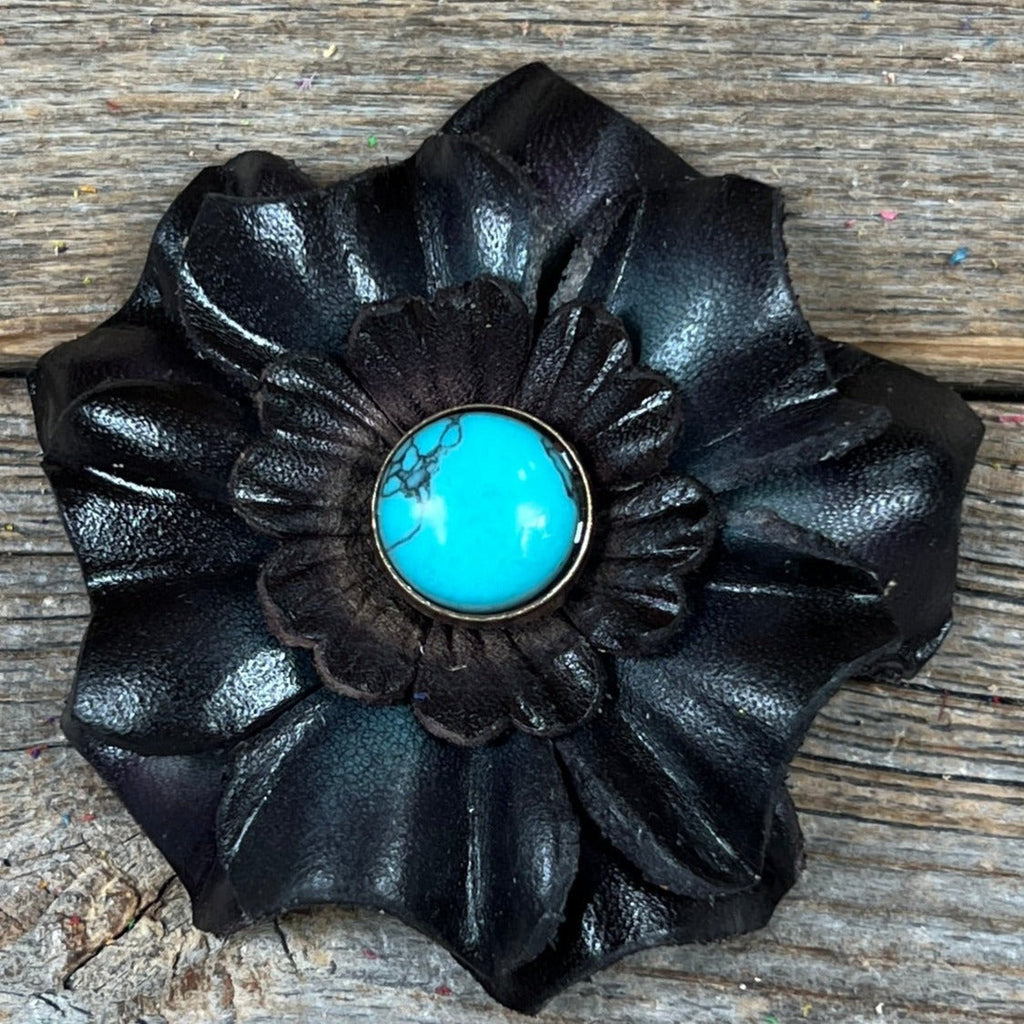 Hand Painted Leather Flowers - Carnations - Round Turquoise Cabochons — view 7