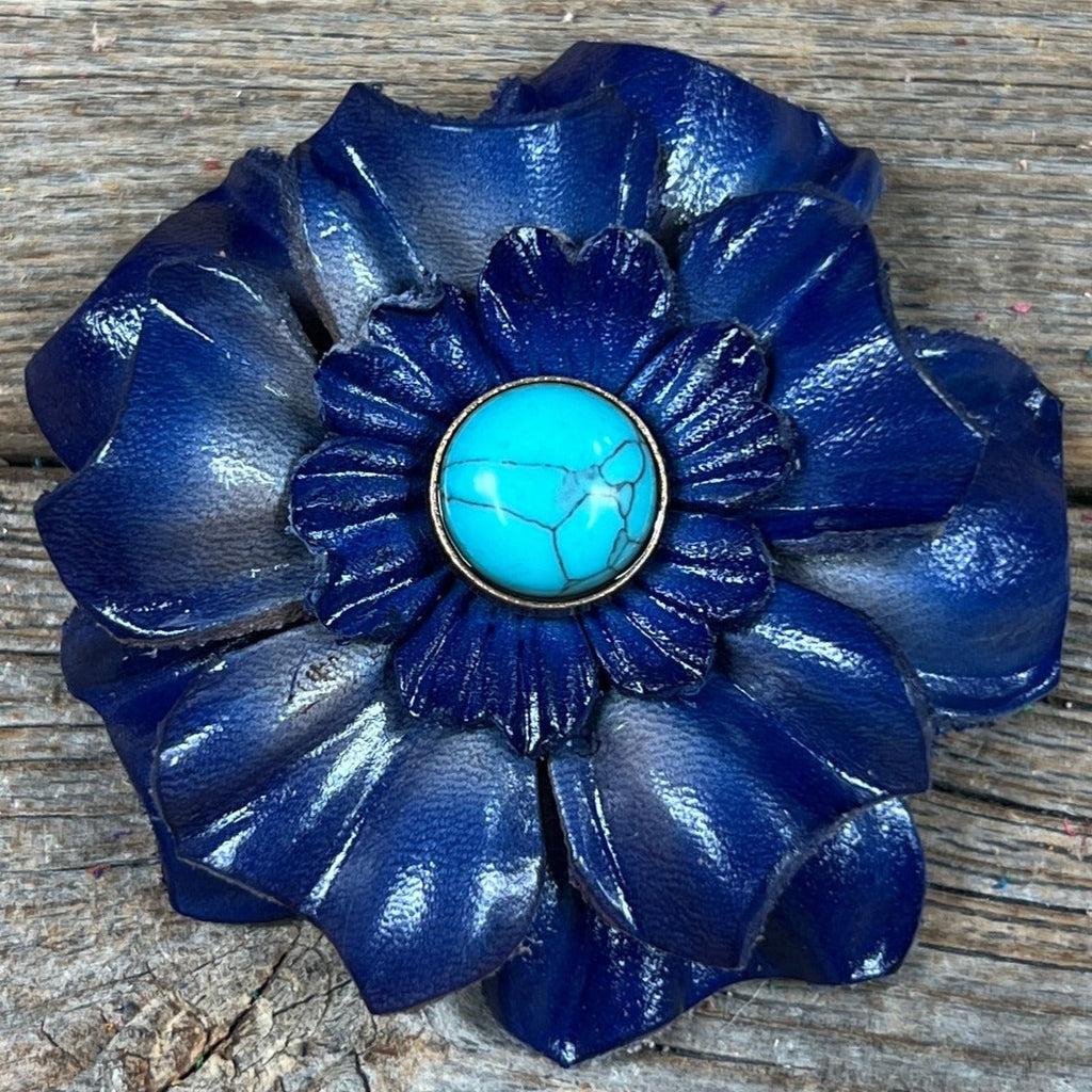 Hand Painted Leather Flowers - Carnations - Round Turquoise Cabochons — view 5