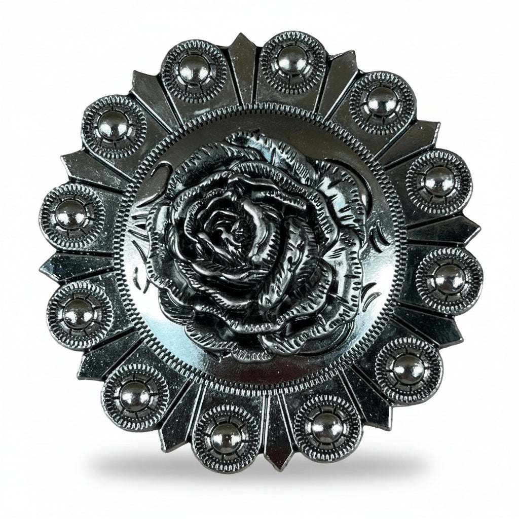 Antique Silver Rose Western Concho W108 — view 4