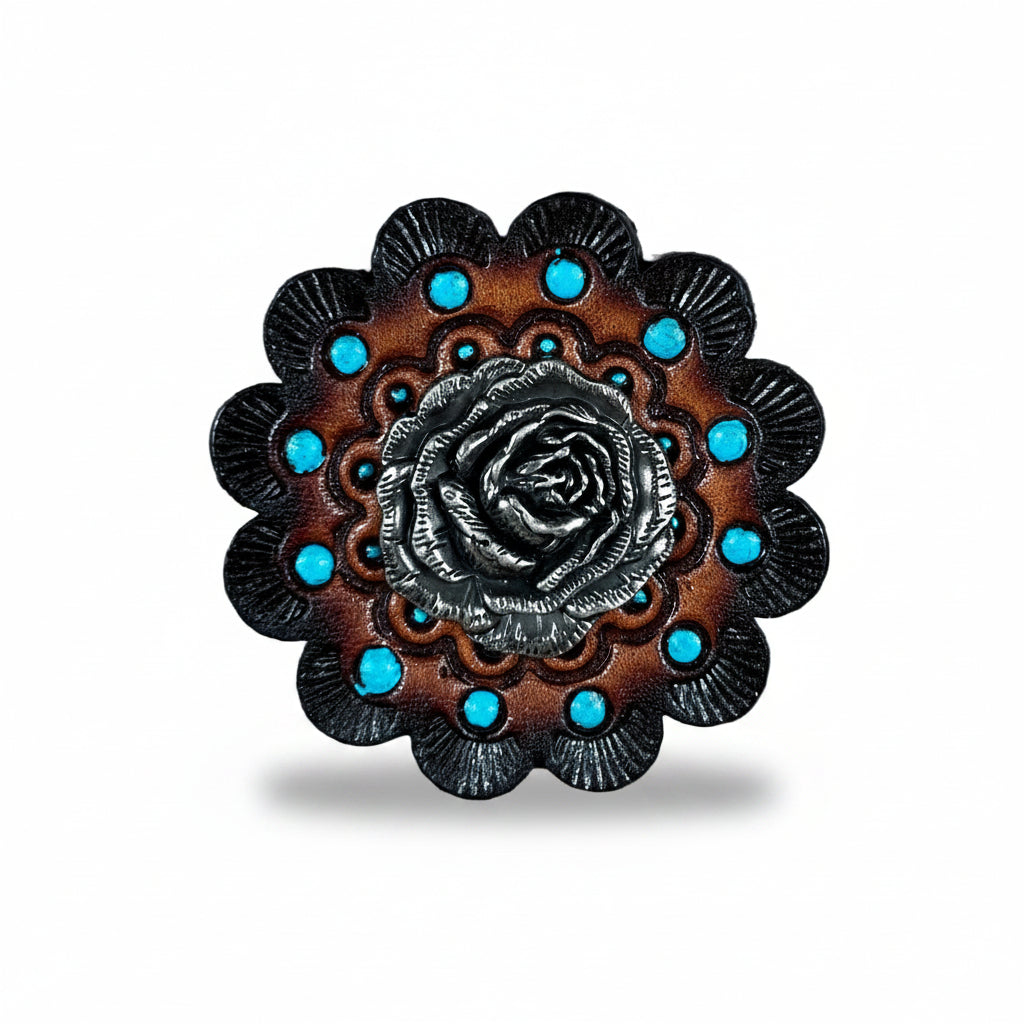 Antique Silver Rose Western Concho W108 — view 8