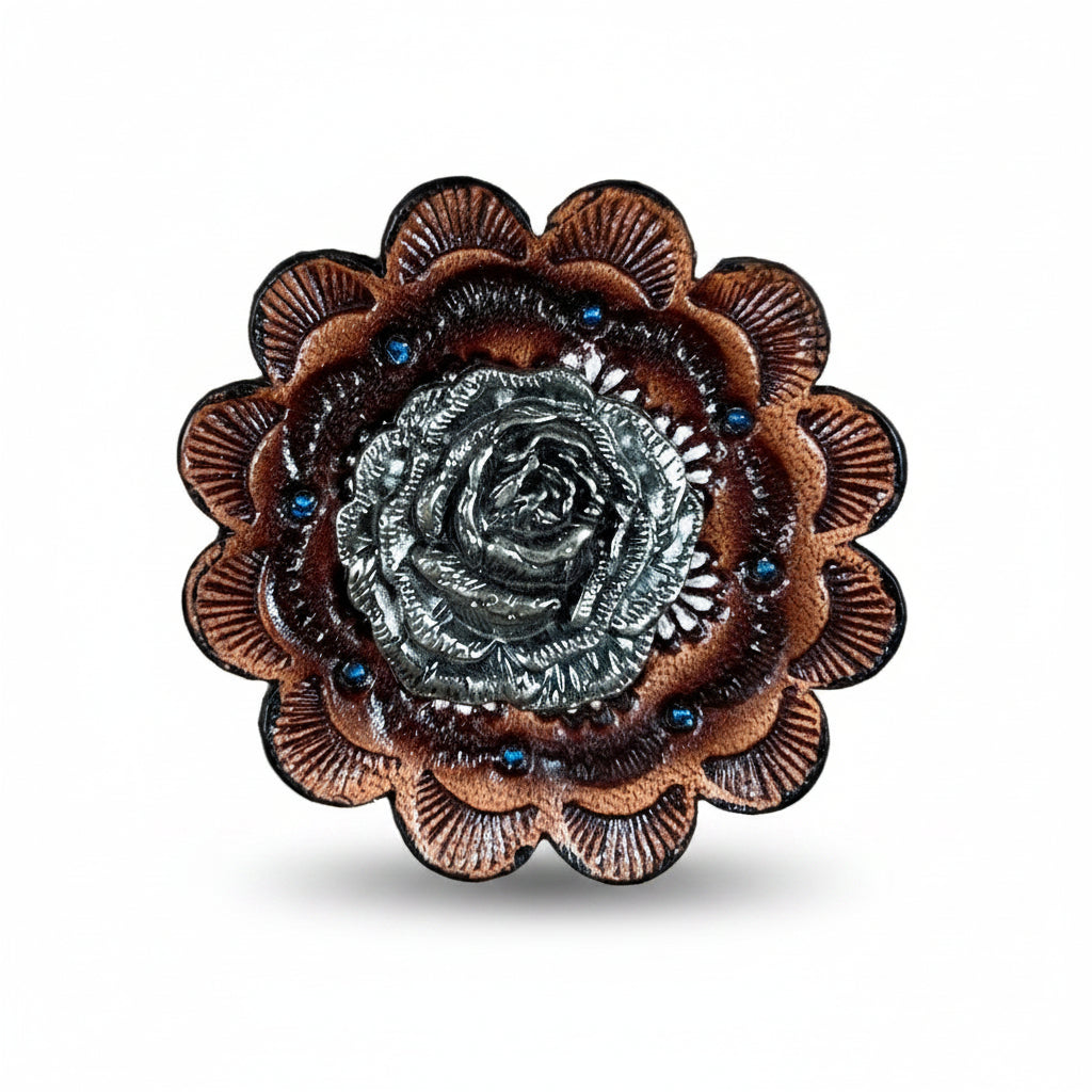 Antique Silver Rose Western Concho W108 — view 7