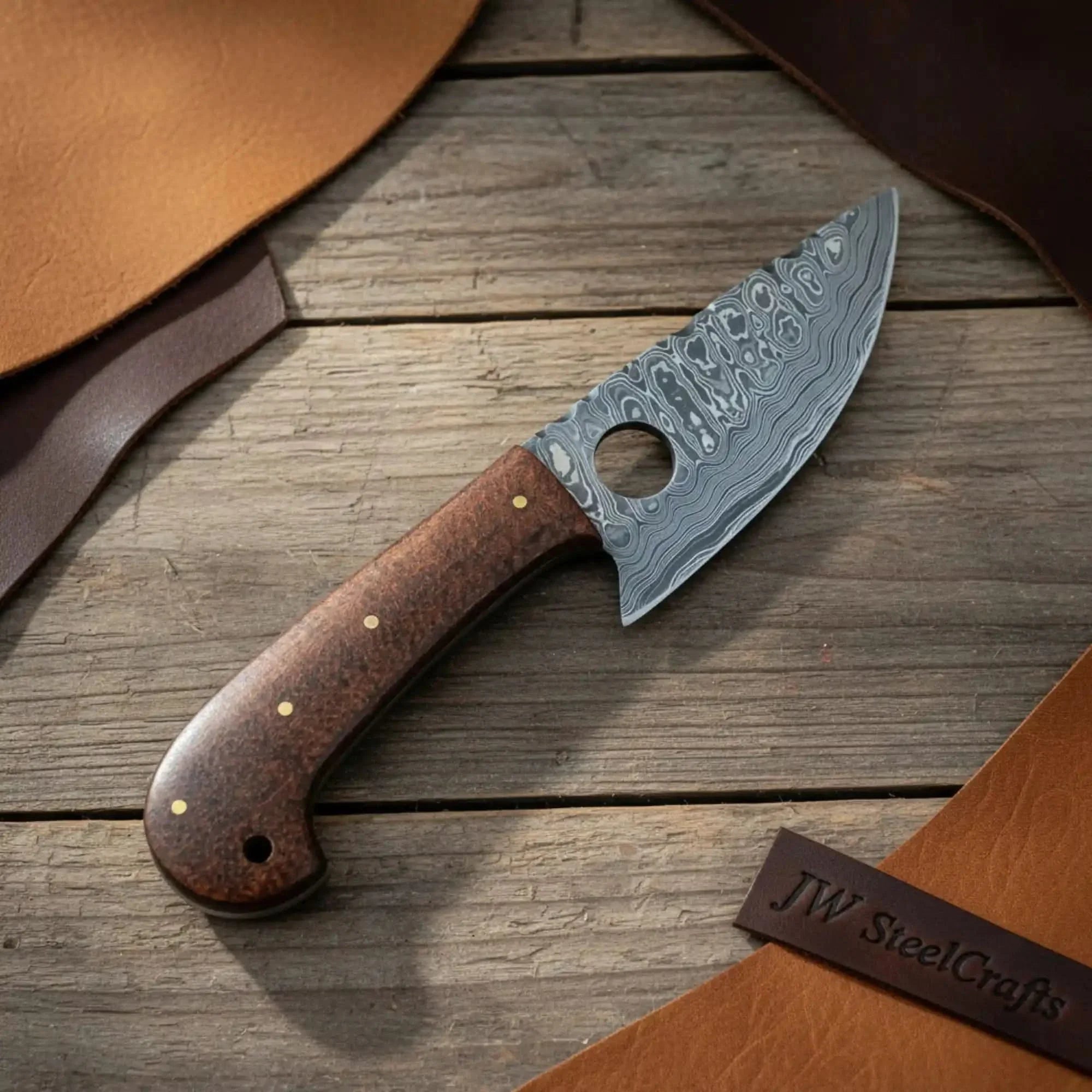 Handmade Damascus Mini Skinner Knife with Wooden Handle | Full Tang Drop Point Blade