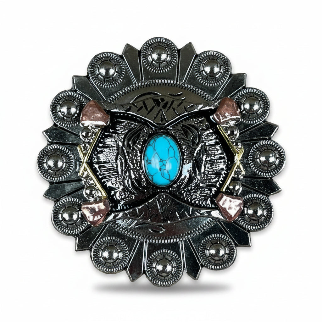 Antique Silver & Copper Turquoise Concho Concho W115 — view 4