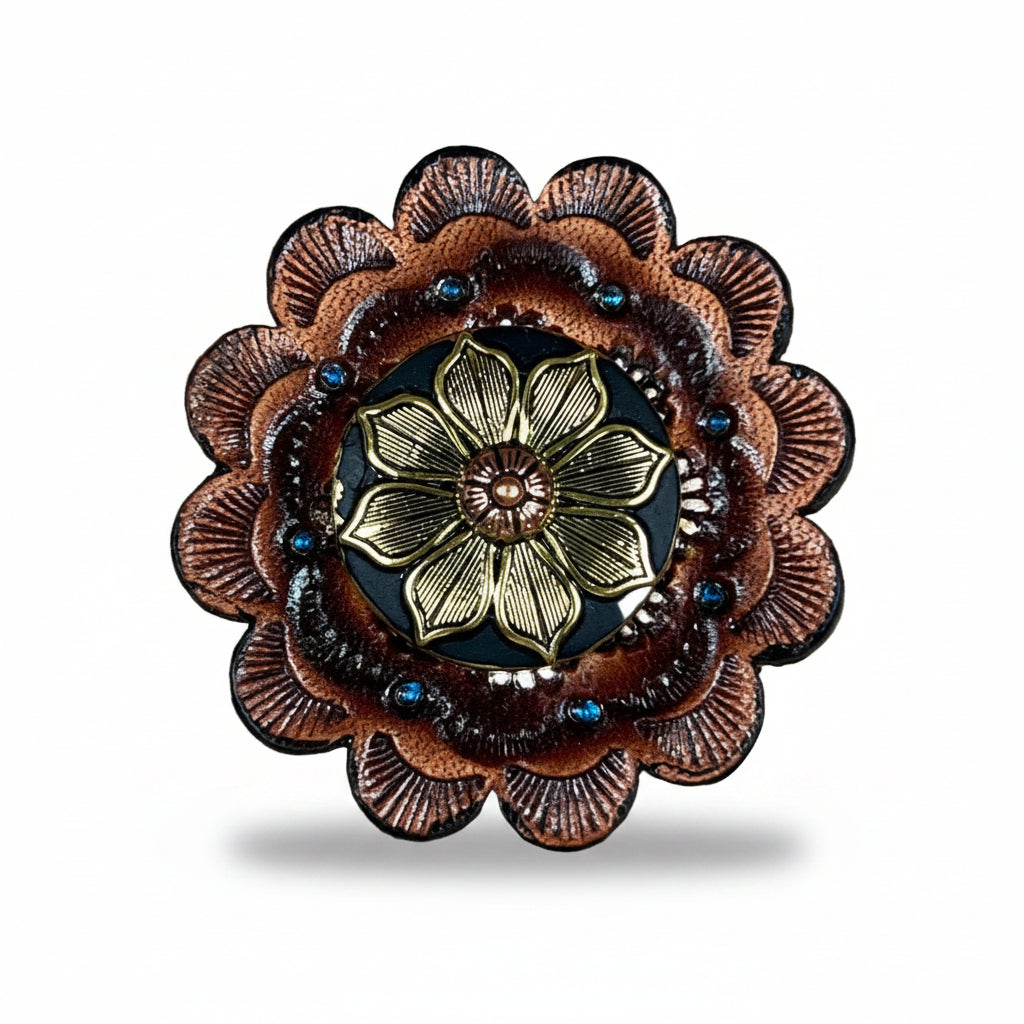 Black & Gold Sunflower Western Concho W125 — view 7