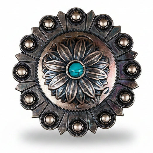 Copper Daisy Turquoise Western Concho W132 — view 4