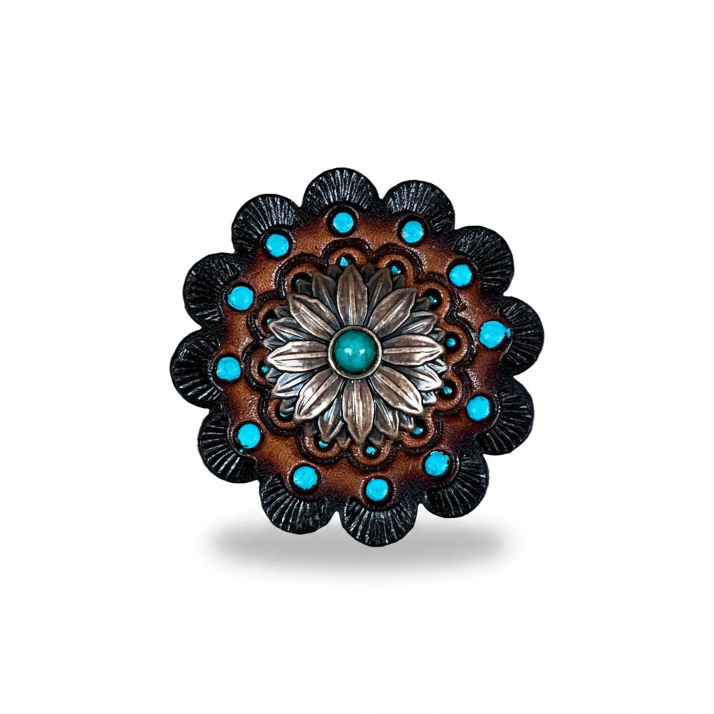 Copper Daisy Turquoise Western Concho W132 — view 8