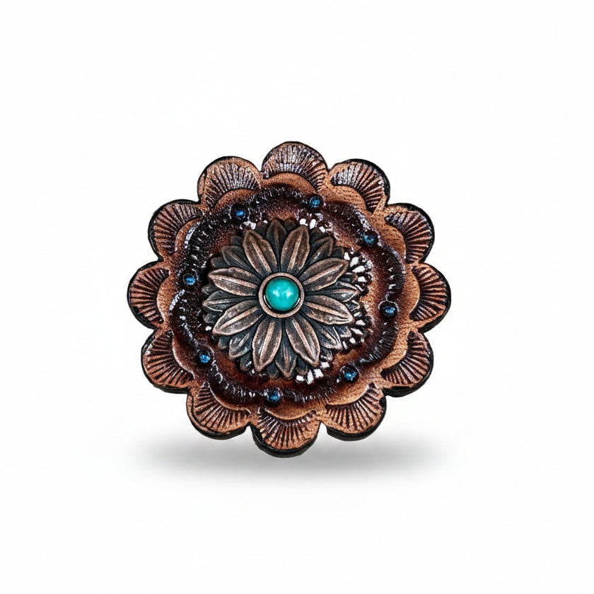 Copper Daisy Turquoise Western Concho W132 — view 7