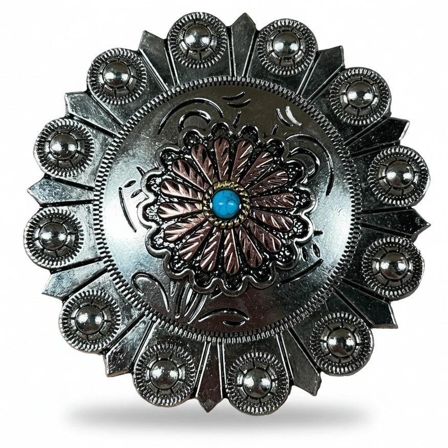 Antique Silver and Copper Floral Western Concho W220 — view 4