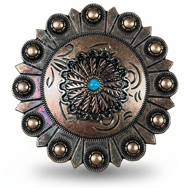 Antique Silver and Copper Floral Western Concho W220 — view 3