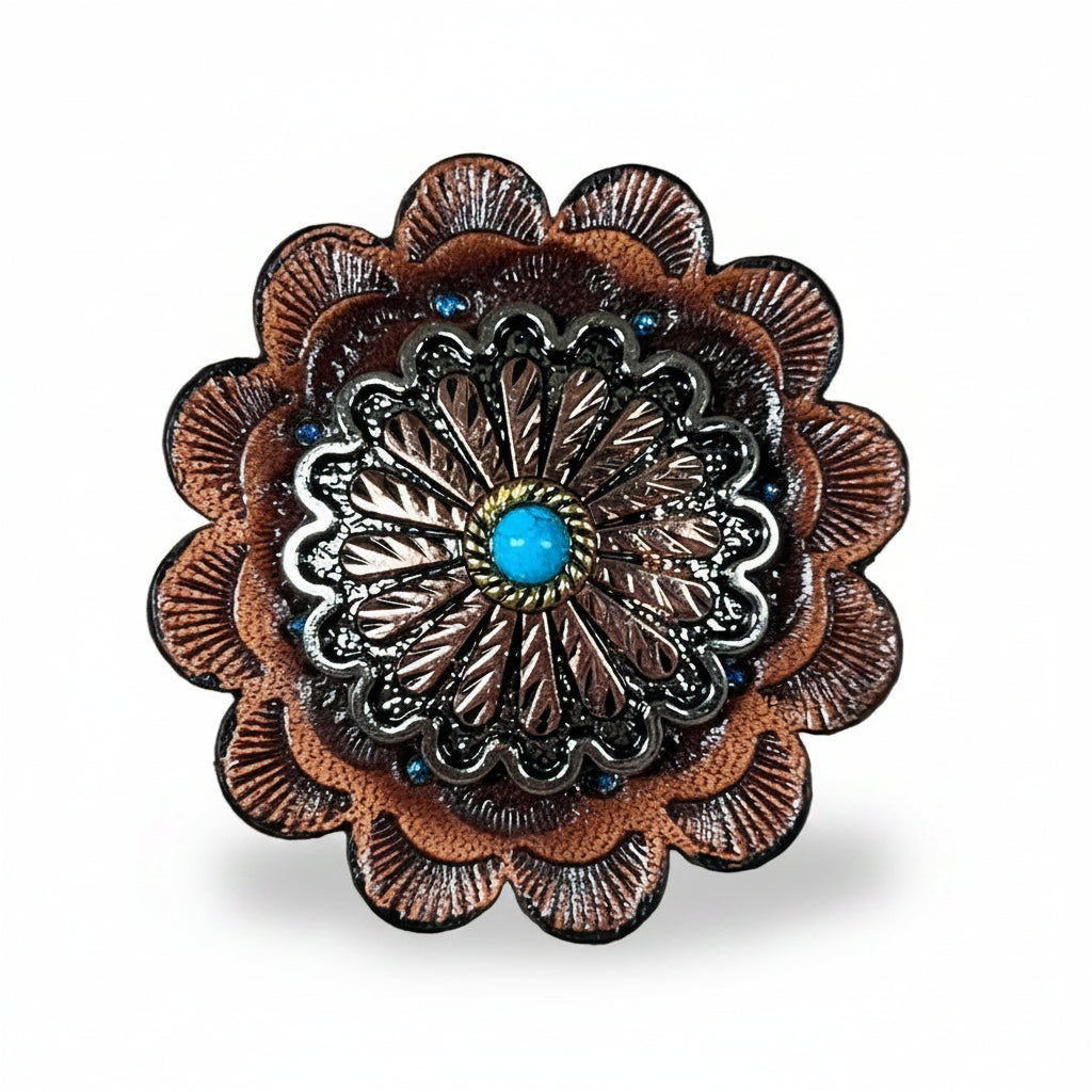 Antique Silver and Copper Floral Western Concho W220 — view 8