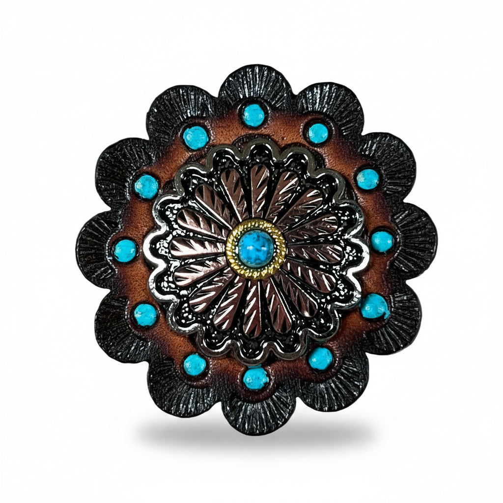 Antique Silver and Copper Floral Western Concho W220 — view 9