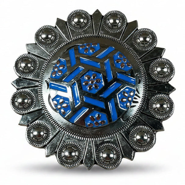 Antique Silver Blue Geometric Western Concho W236 — view 5