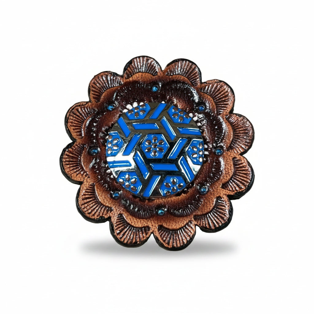 Antique Silver Blue Geometric Western Concho W236 — view 8