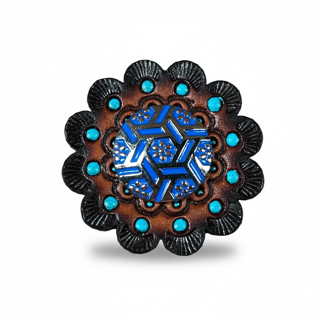Antique Silver Blue Geometric Western Concho W236 — view 9