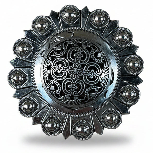 Antique Silver Floral Engraved Western Concho W225 — view 4