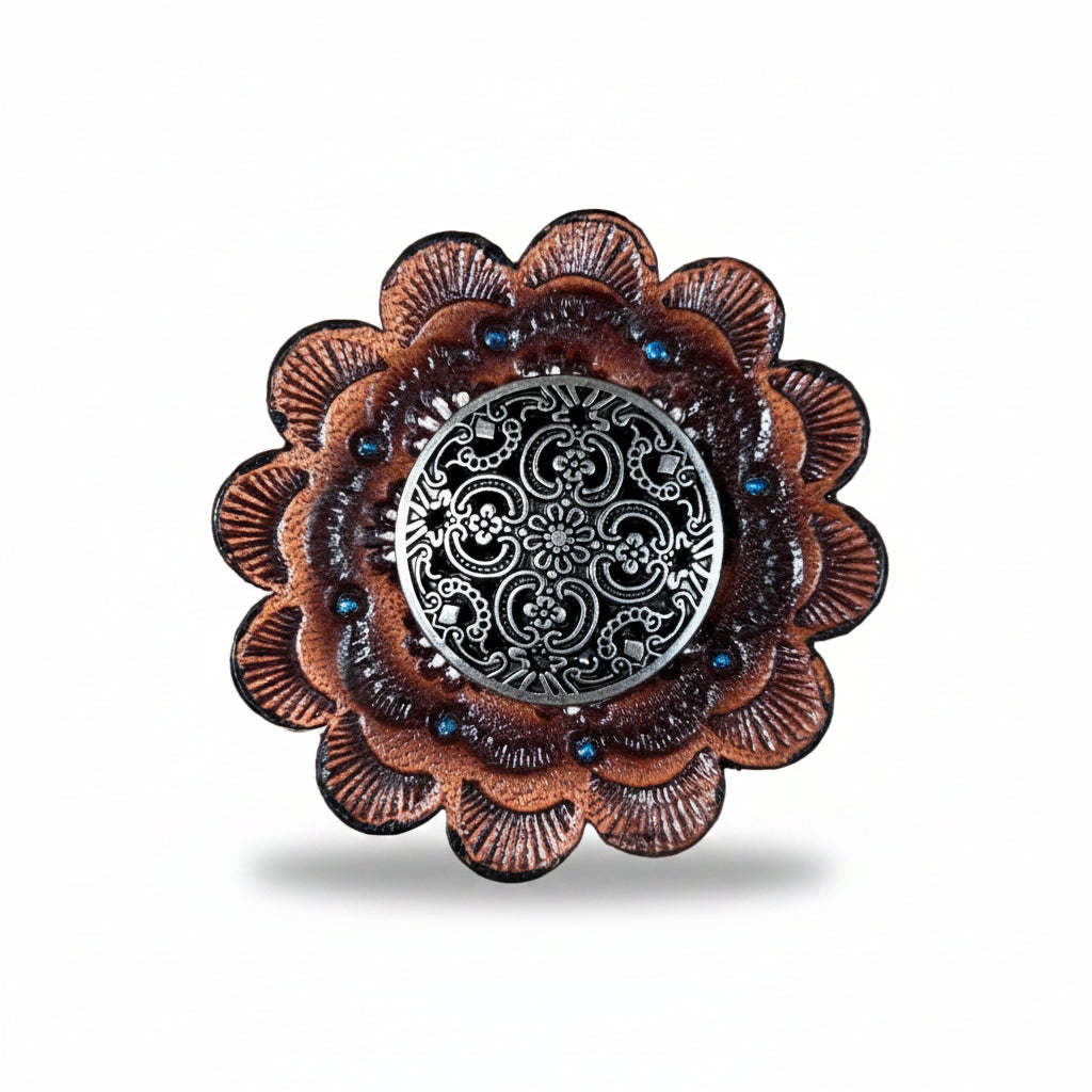 Antique Silver Floral Engraved Western Concho W225 — view 7