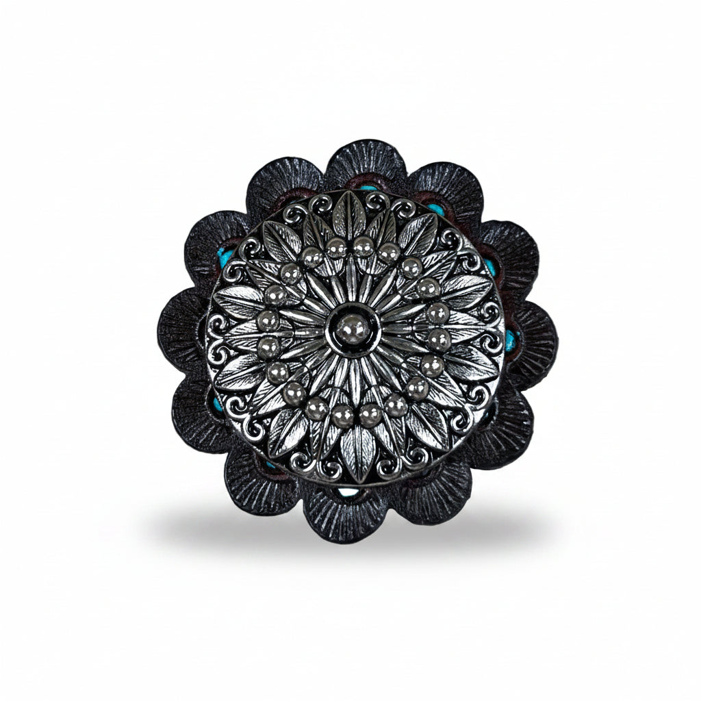 Antique Silver Floral Pinwheel Western Concho W227 — view 6