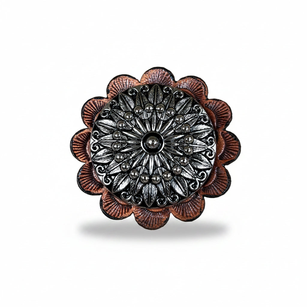 Antique Silver Floral Pinwheel Western Concho W227 — view 5