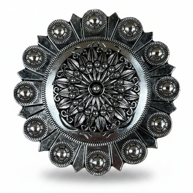 Antique Silver Floral Pinwheel Western Concho W227 — view 3