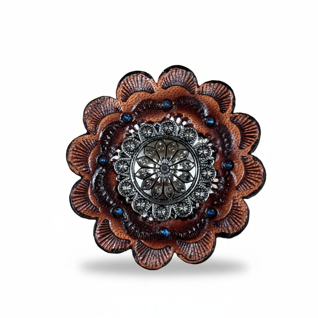 Antique Silver Flower and Berry Western Concho W226 — view 7