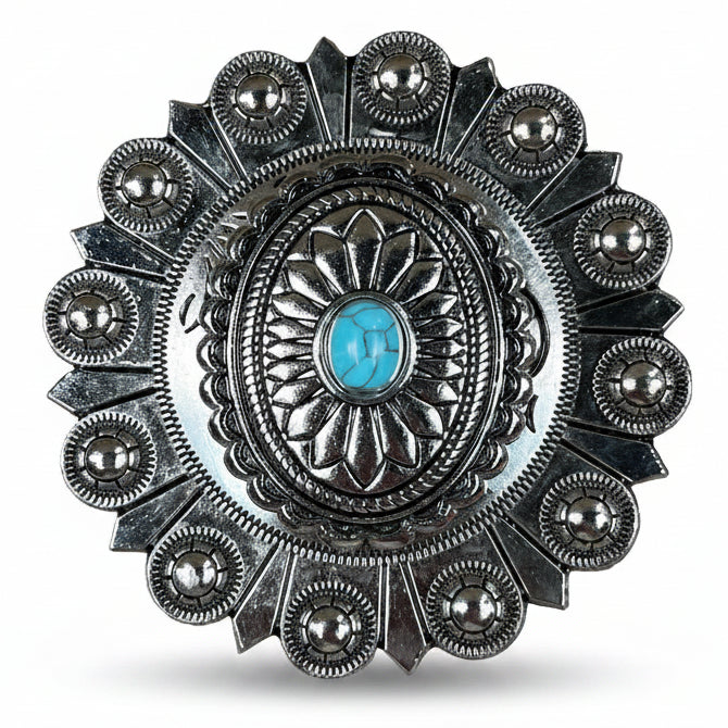 Antique Silver Oval Floral Turquoise Western Concho W237 — view 4