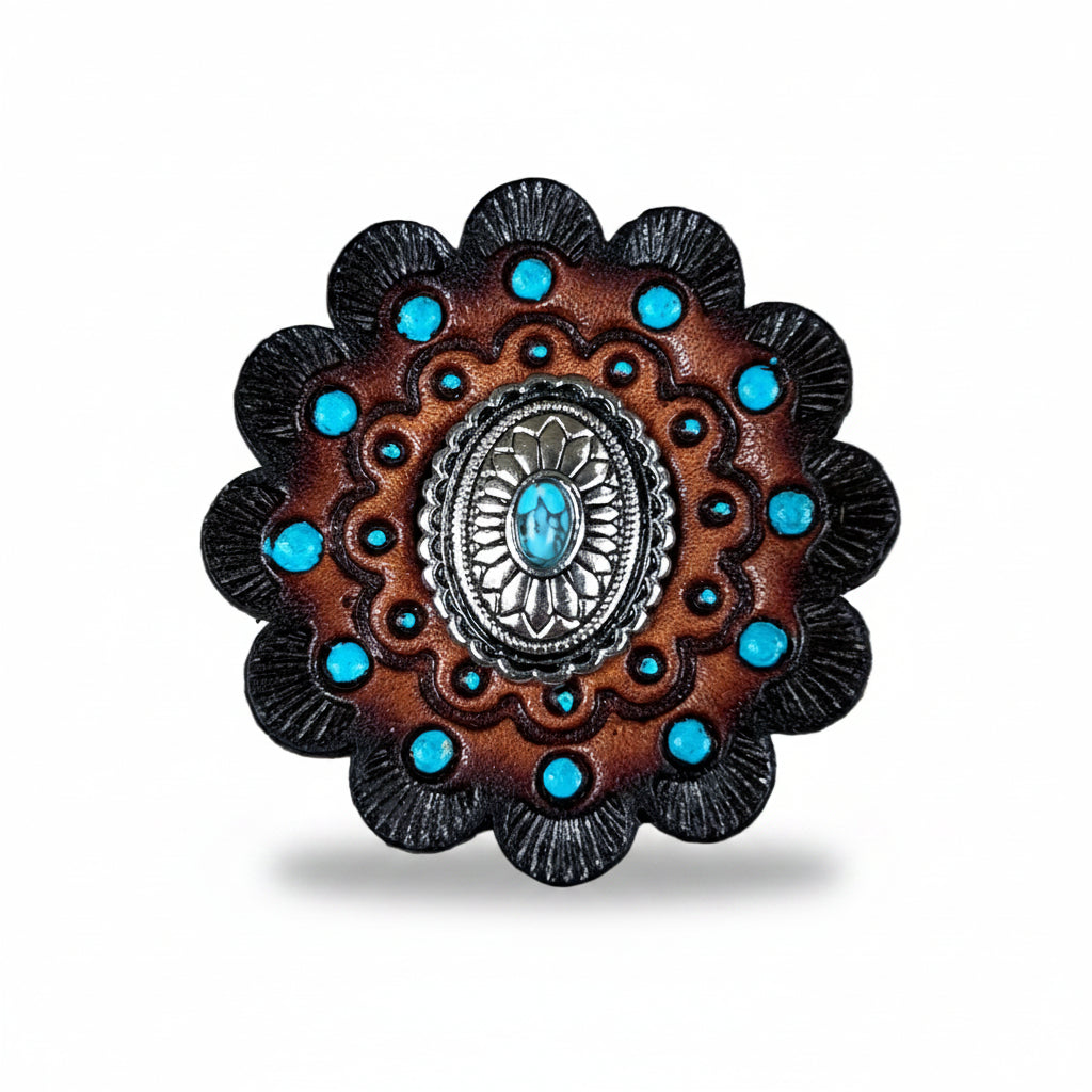 Antique Silver Oval Floral Turquoise Western Concho W237 — view 8