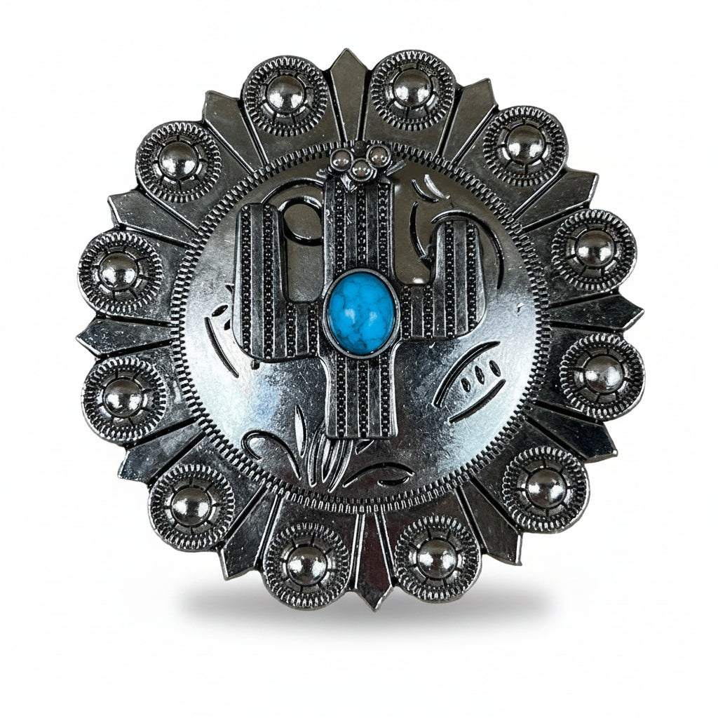 Antique Silver Turquoise Cactus Concho W178 — view 3