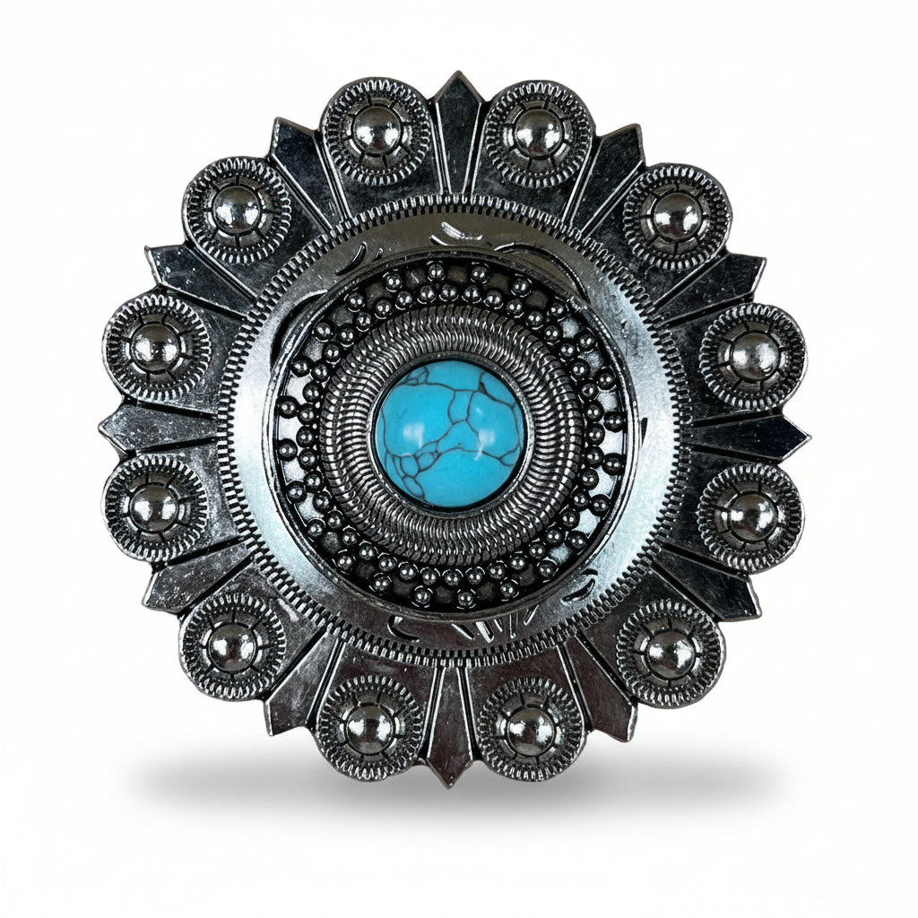 Antique Silver Turquoise Dot Western Concho W232 — view 3