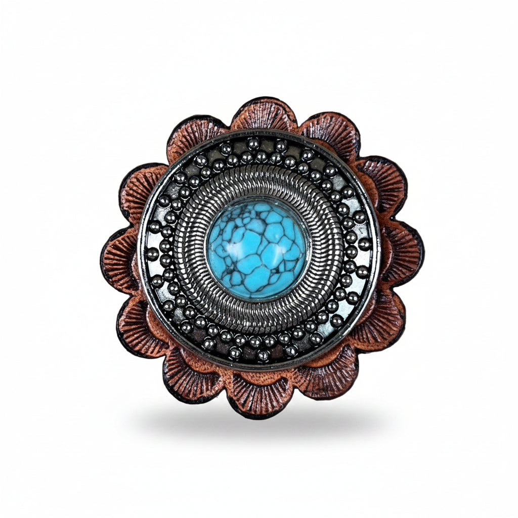 Antique Silver Turquoise Dot Western Concho W232 — view 5