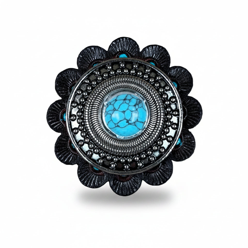 Antique Silver Turquoise Dot Western Concho W232 — view 6