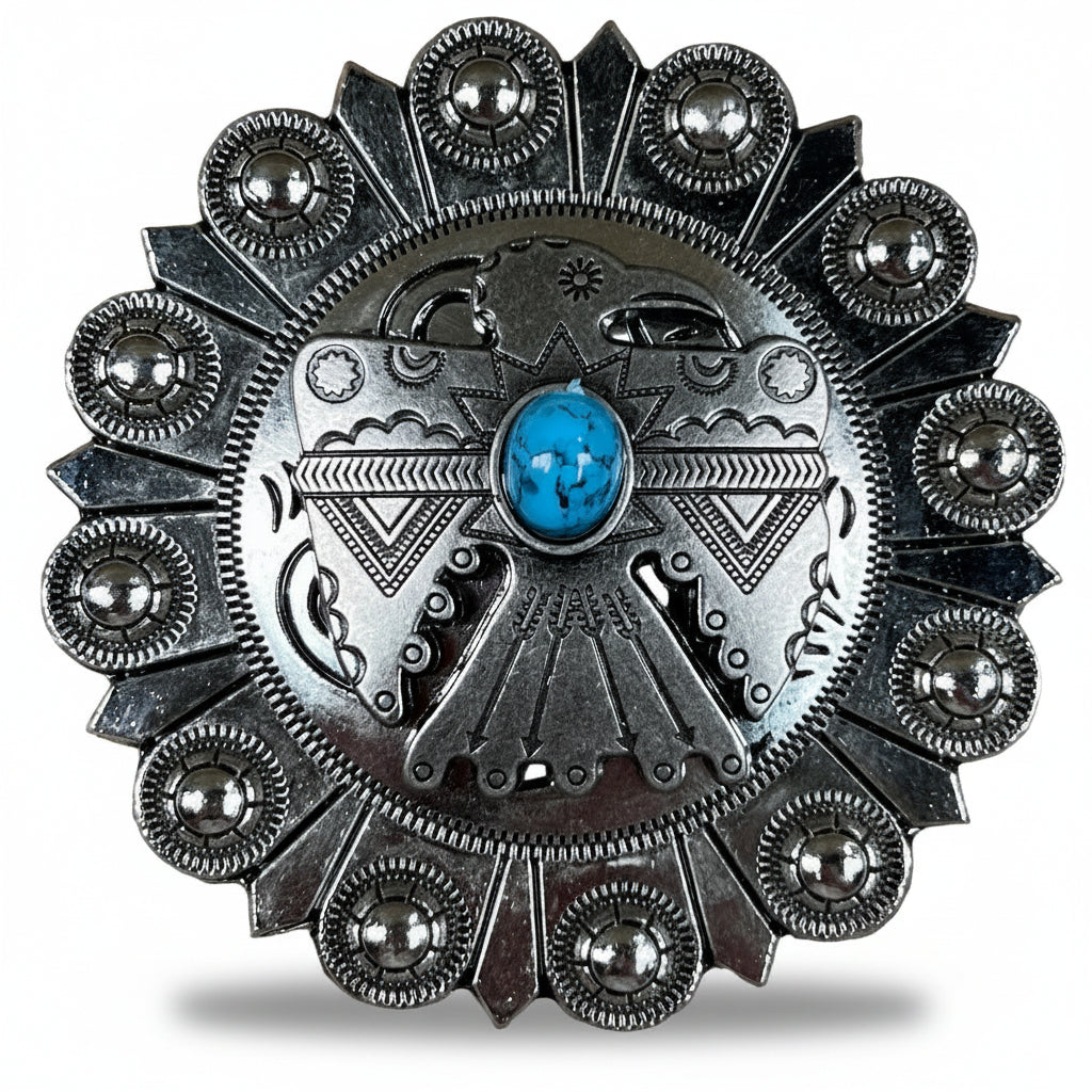 Antique Silver Turquoise Thunderbird Concho W181 — view 3