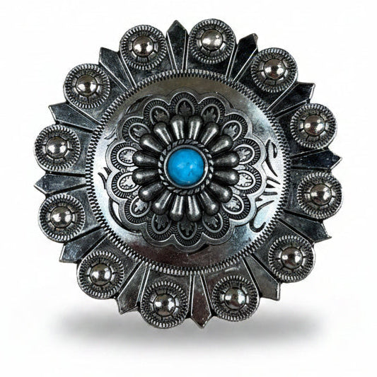 Antique Silver Turquoise Western Concho W203 — view 4