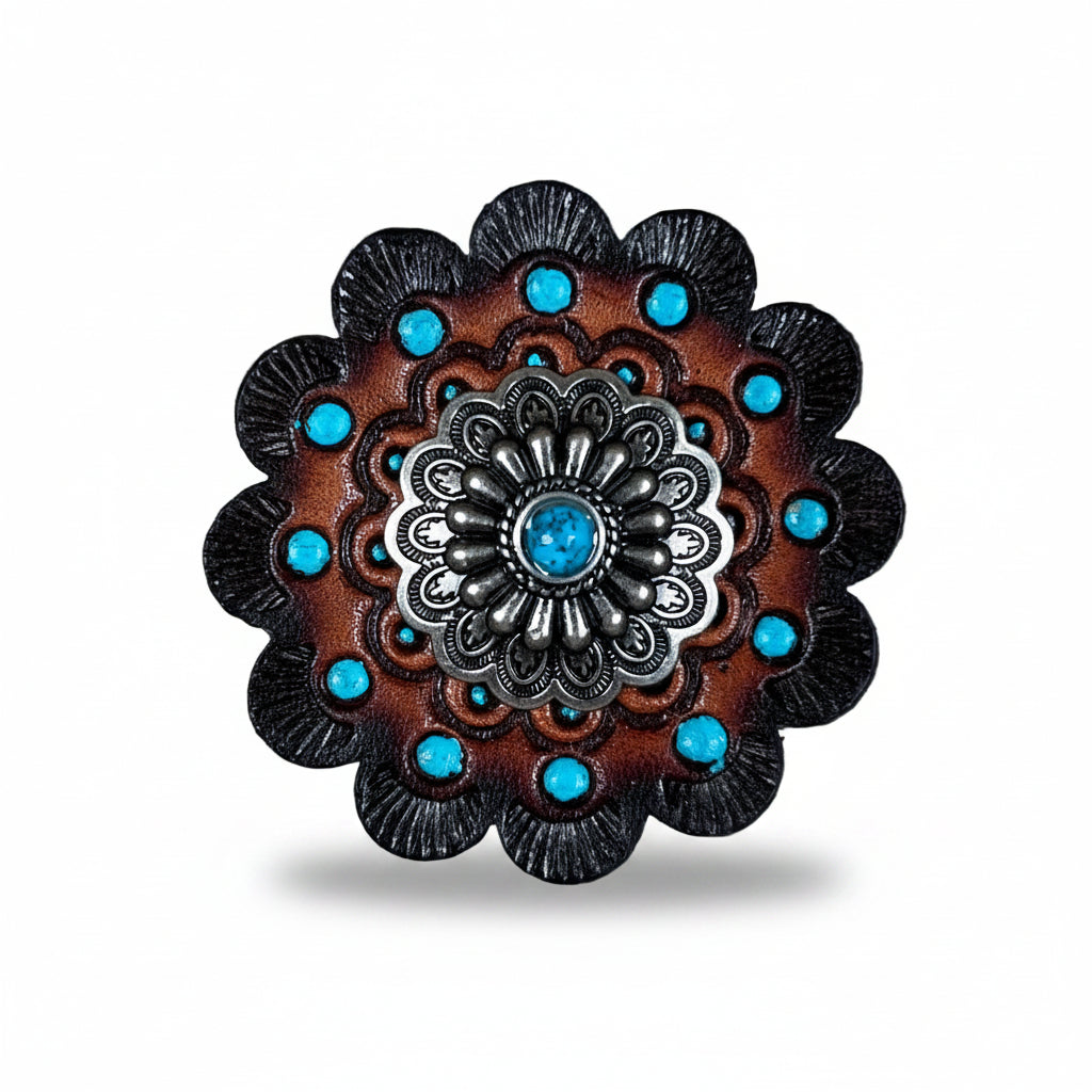 Antique Silver Turquoise Western Concho W203 — view 8