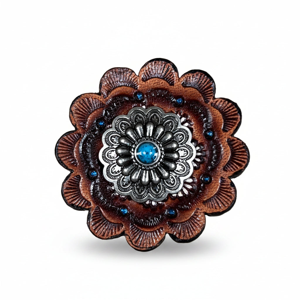Antique Silver Turquoise Western Concho W203 — view 7