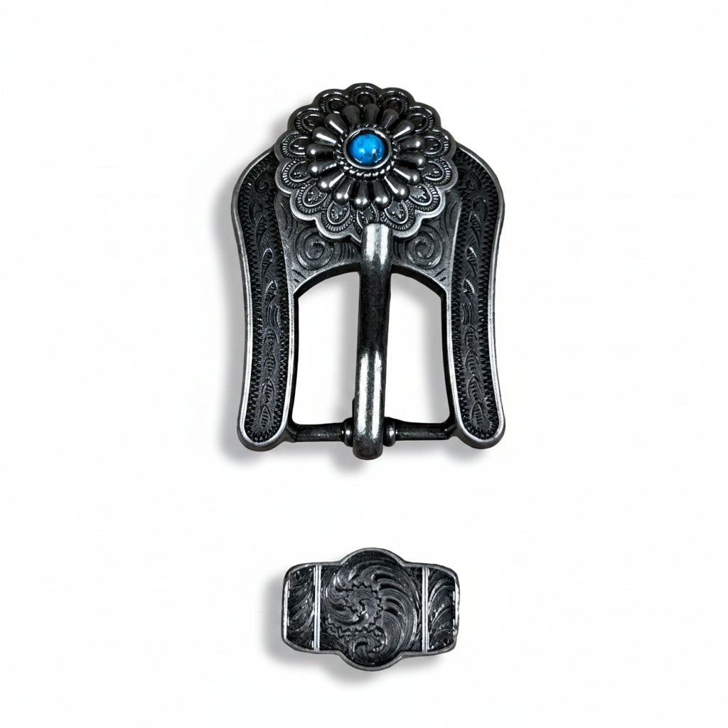 Antique Silver Turquoise Western Concho W203 — view 5