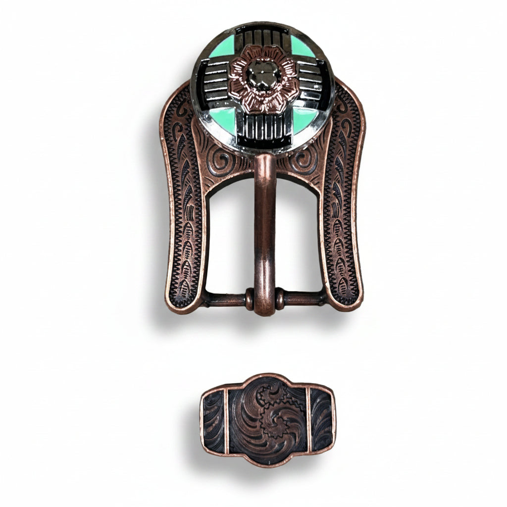 Antique Silver with Copper Flower Western Concho W190 — view 6
