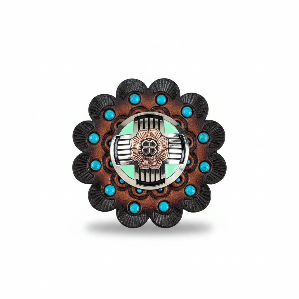 Antique Silver with Copper Flower Western Concho W190 — view 10