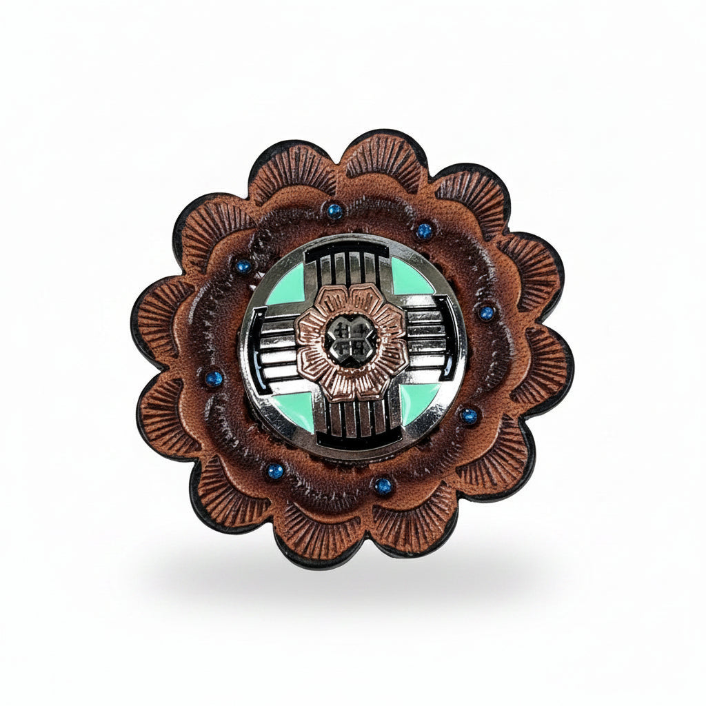 Antique Silver with Copper Flower Western Concho W190 — view 9