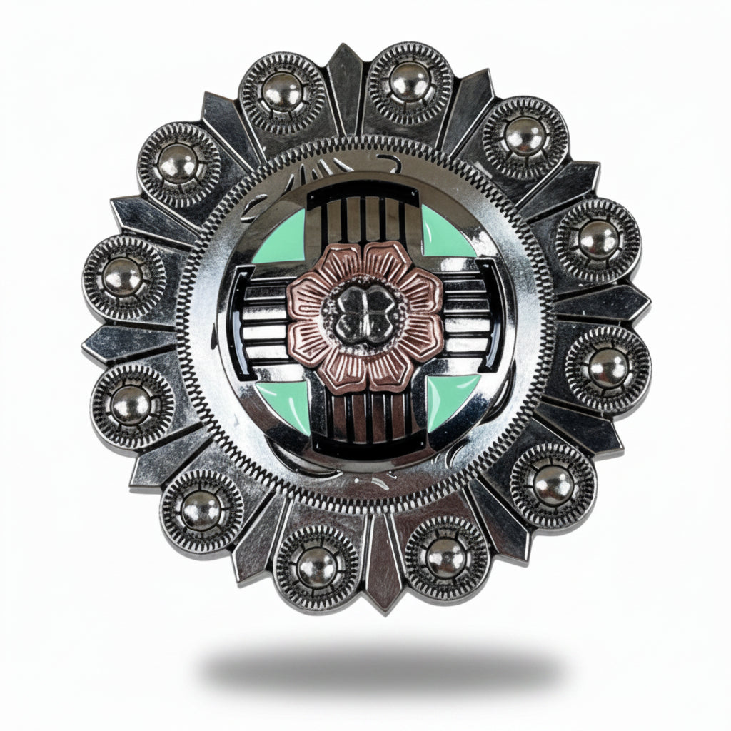 Antique Silver with Copper Flower Western Concho W190 — view 5