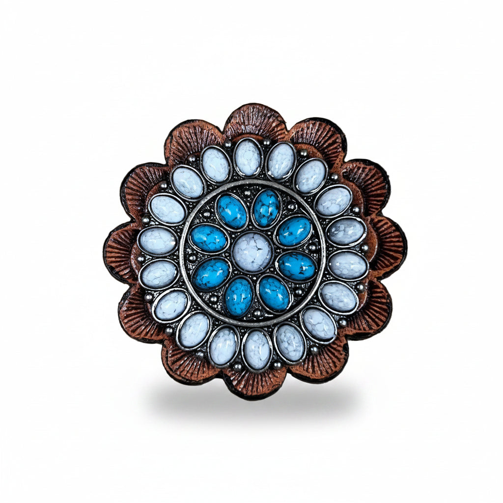 Blue and White Turquoise Western Concho W212 — view 5