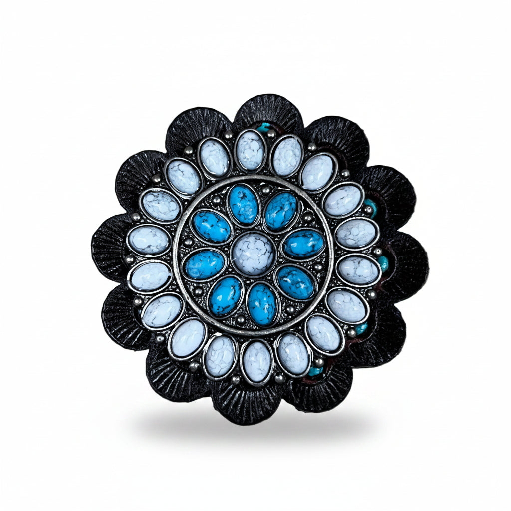 Blue and White Turquoise Western Concho W212 — view 6