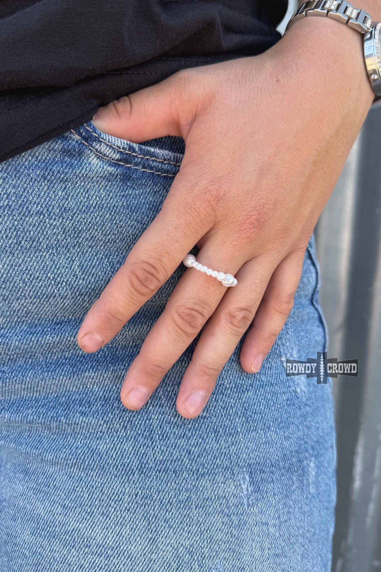 DS Punchy Pearl Stretch Ring by Rowdy Crowd Clothing