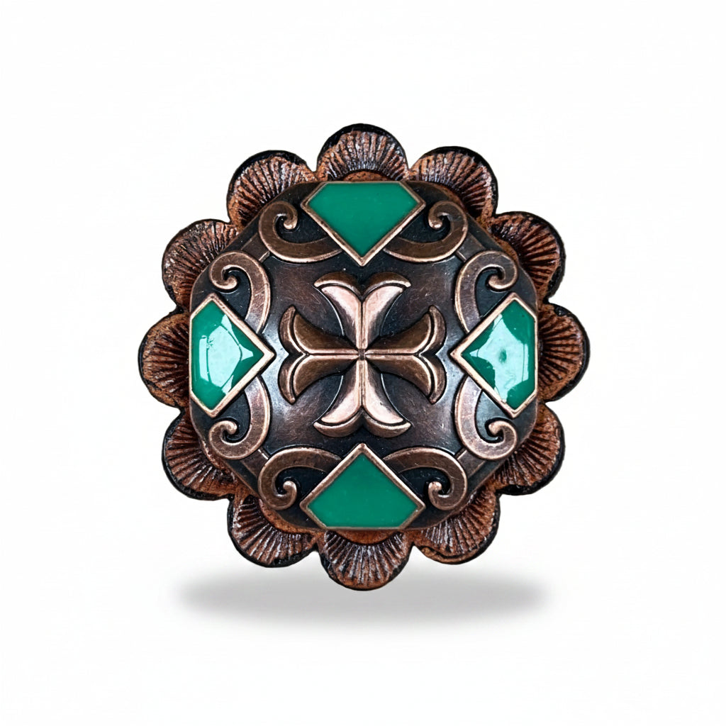 Copper Emerald Green Western Concho W209 — view 4