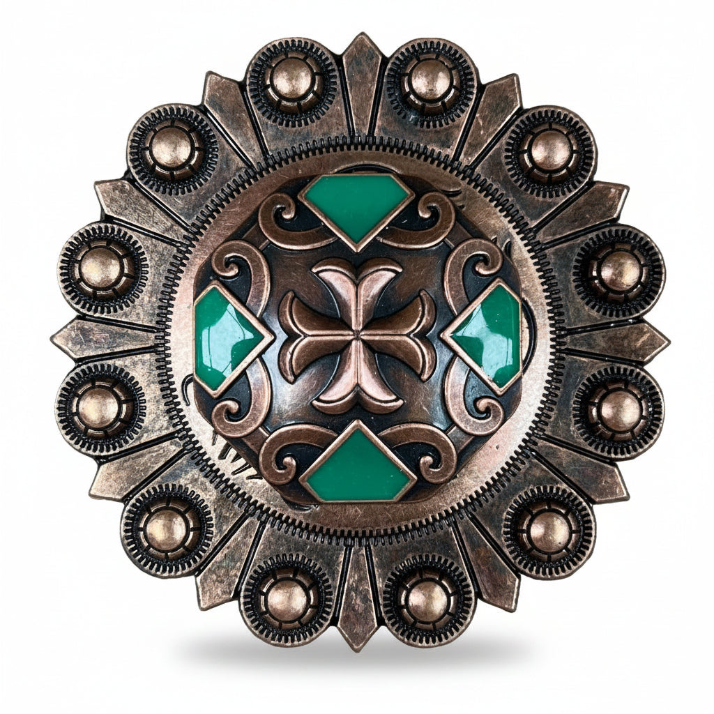 Copper Emerald Green Western Concho W209 — view 3
