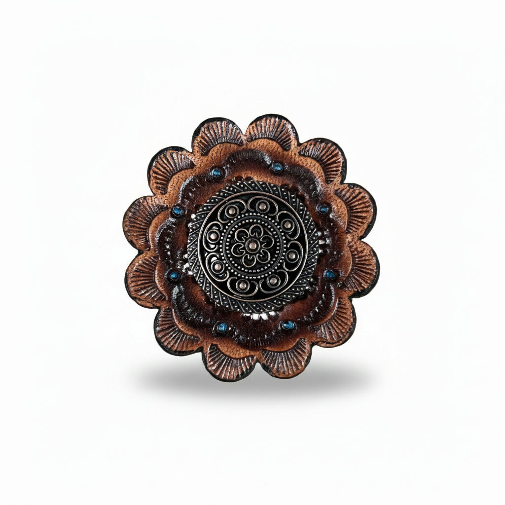 Copper Intricate Engraved Western Concho W224 — view 7